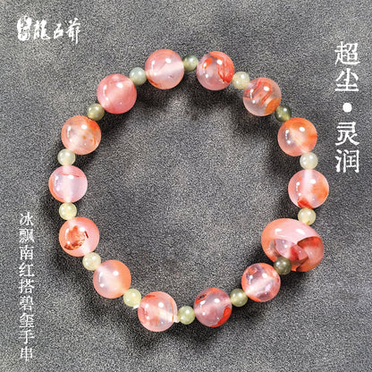 Super Dust-Free & Spiritually Lustrous (Icy Red Agate and Tourmaline Bracelet)