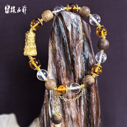 Wang Wufu • Yi Wuzi (Purple Agarwood, Amber, and White Crystal Bracelet)