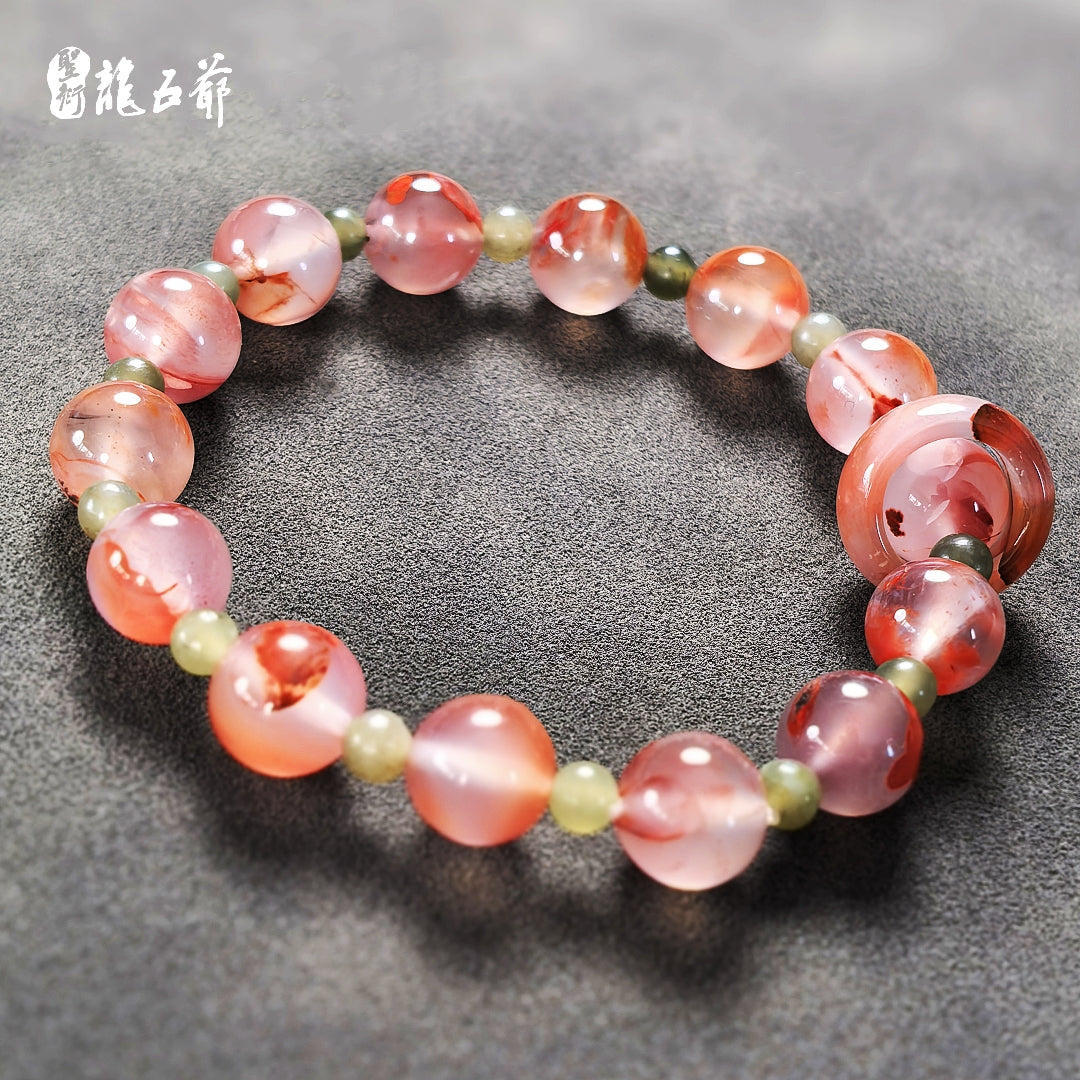 Super Dust-Free & Spiritually Lustrous (Icy Red Agate and Tourmaline Bracelet)