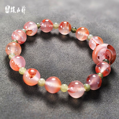 Super Dust-Free & Spiritually Lustrous (Icy Red Agate and Tourmaline Bracelet)