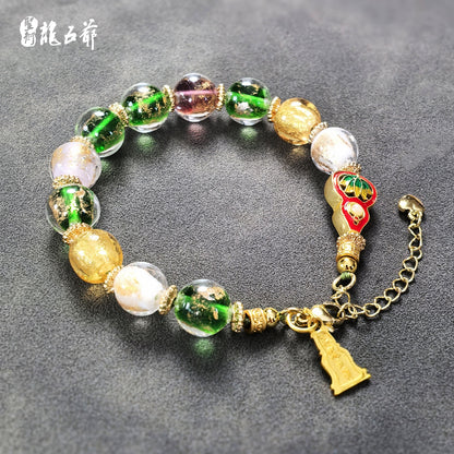 May blessings and wisdom endure forever (Gold foil glass gourd bracelet)