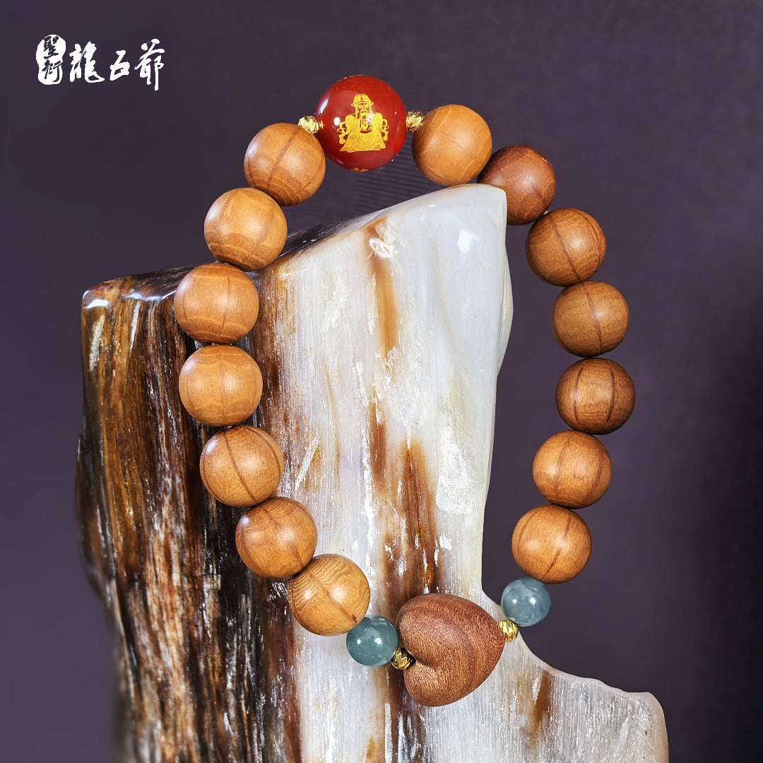 Enlightenment and Tranquility (Old Mountain Sandalwood, Southern Water Jade, Six-Stroke Wood Bracelet)